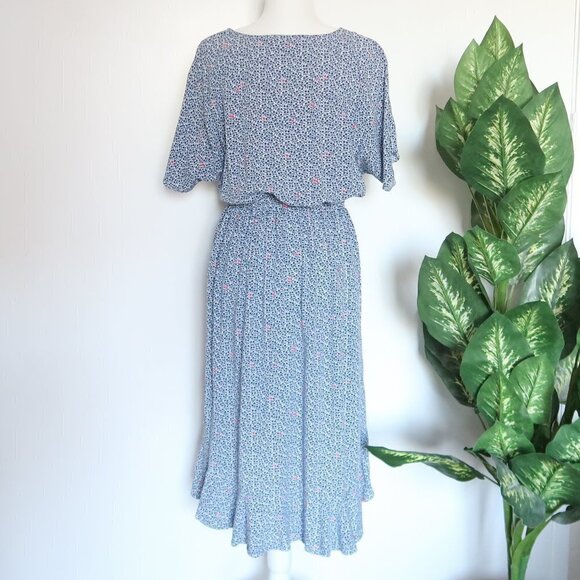 J. Crew Mercantile Blue & White Floral Ruffle Wrap Surplice V-neck Midi Dress - Picture 8 of 13